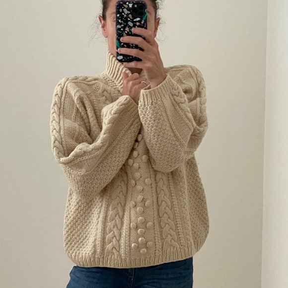 None Sweaters - Vintage Hand-Knit Wool Turtleneck Sweater